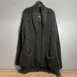 Lucky Brand Hand Knit 100% Wool Cardigan sweater Gray Medium